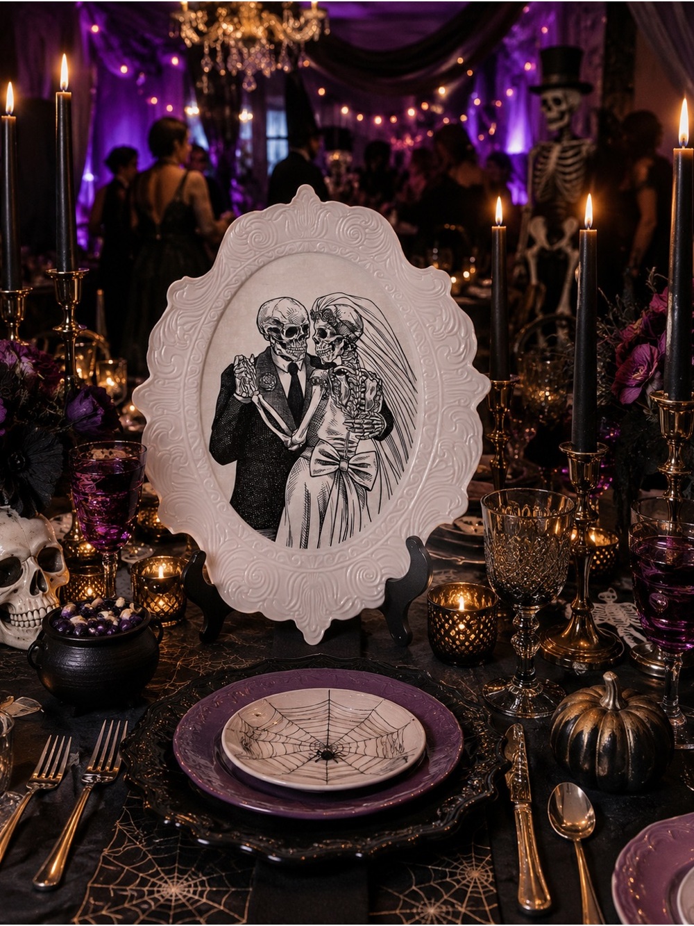 NWT Cynthia Rowley Skeleton Bride Groom Halloween Platter Gothic Wedding 20”
